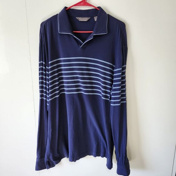 Daniel Cremieux Other - Daniel Cremieux Mens XL Long Sleeve Striped Polo Navy Light Blue Pima Cotton